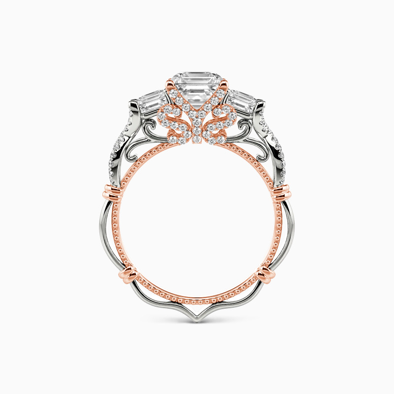 "For Eternity" Asscher Cut Three Stone Engagement Ring