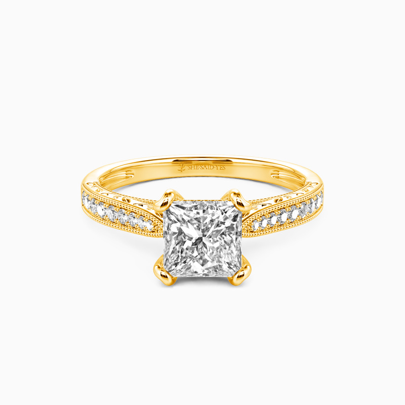 "My Bright Star" Princess Cut Side Stone Engagement Ring