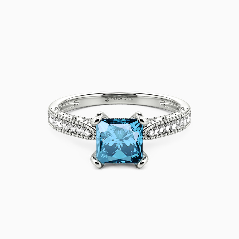 "My Bright Star" Princess Cut Side Stone Engagement Ring