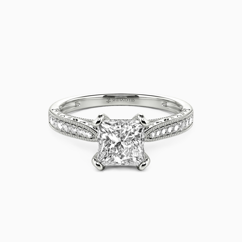 "My Bright Star" Princess Cut Side Stone Engagement Ring
