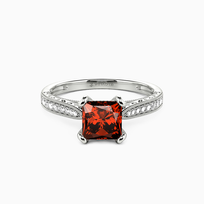 "My Bright Star" Princess Cut Side Stone Engagement Ring