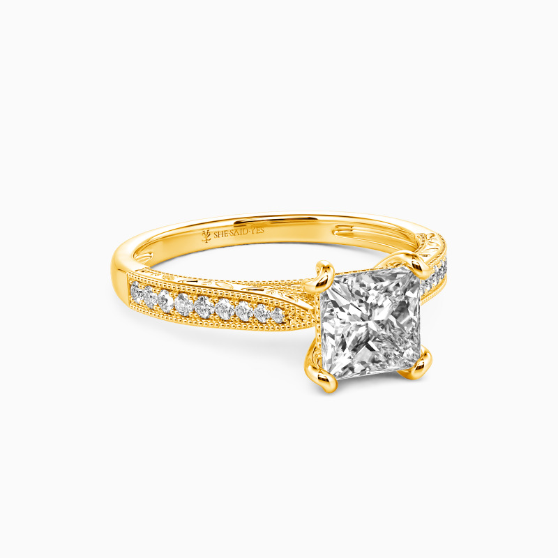 "My Bright Star" Princess Cut Side Stone Engagement Ring