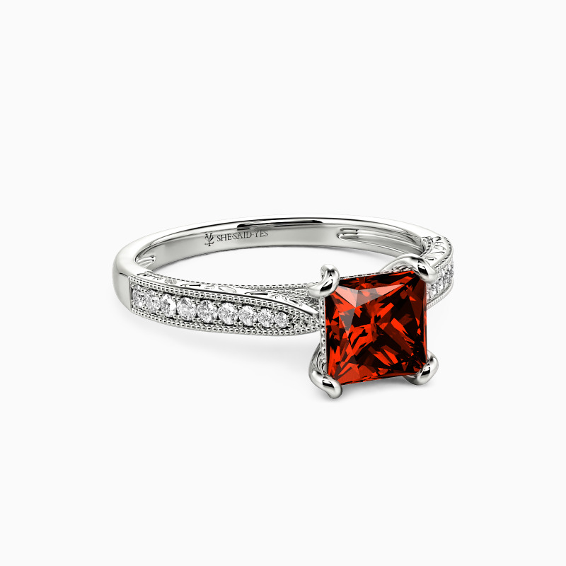 "My Bright Star" Princess Cut Side Stone Engagement Ring