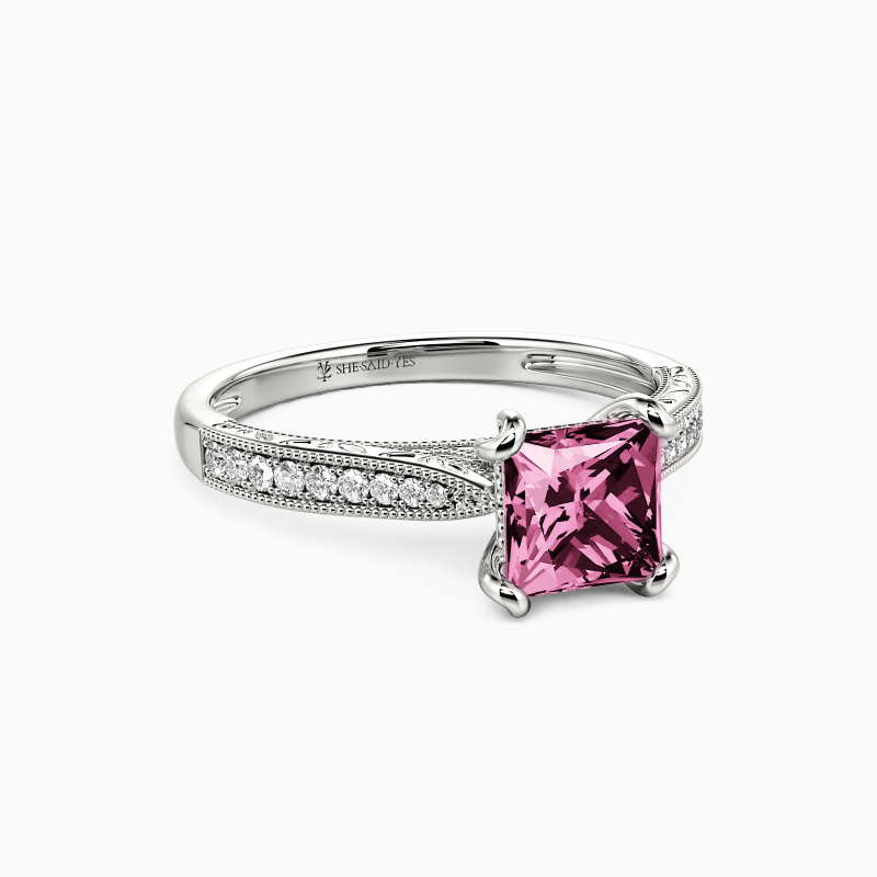 "My Bright Star" Princess Cut Side Stone Engagement Ring