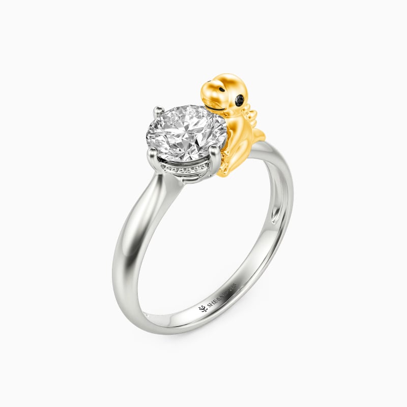 "Stay Cute" Round Cut Side Stone Engagement Ring