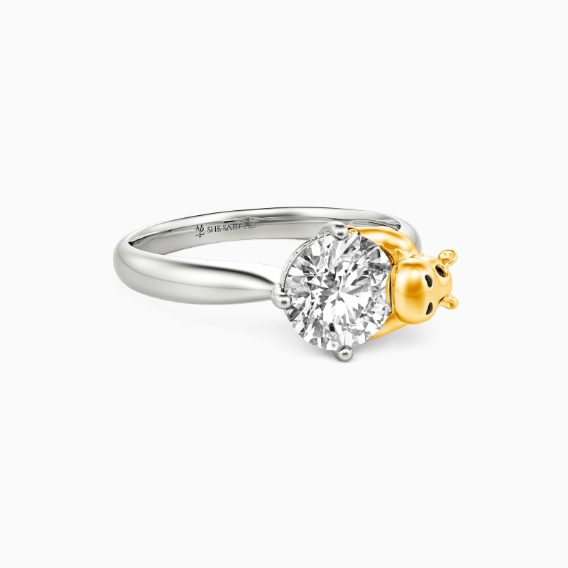 "Sweet Cuddle" Round Cut Side Stone Engagement Ring