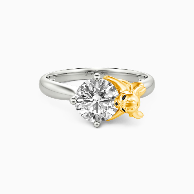 "Puppy Love" Round Cut Side Stone Engagement Ring