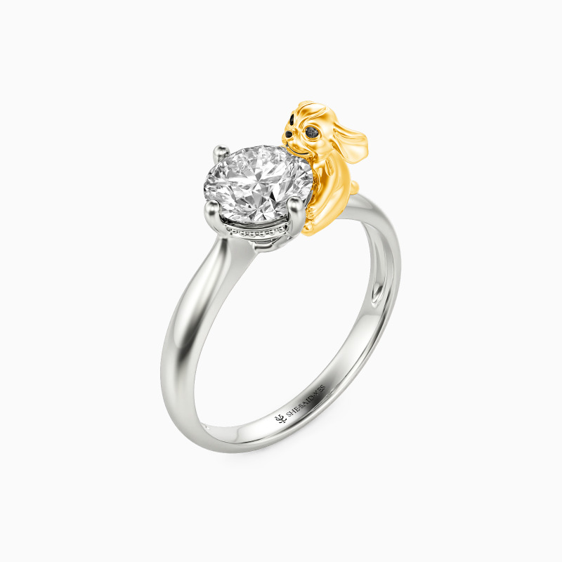 "Puppy Love" Round Cut Side Stone Engagement Ring