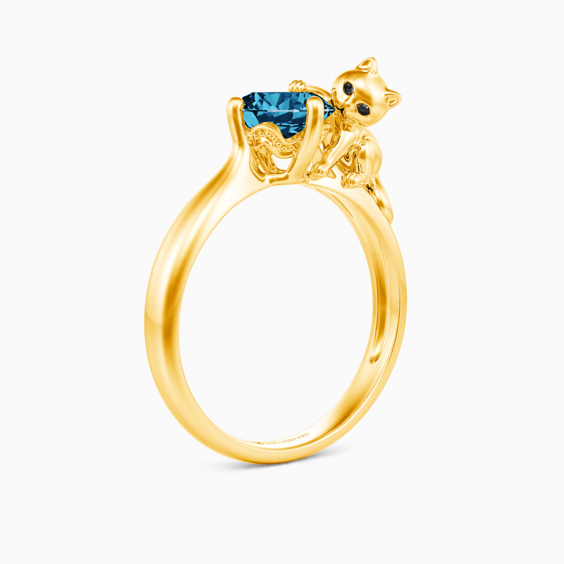 "My Furry Friend" Round Cut Side Stone Engagement Ring
