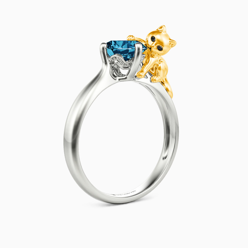 "My Furry Friend" Round Cut Side Stone Engagement Ring