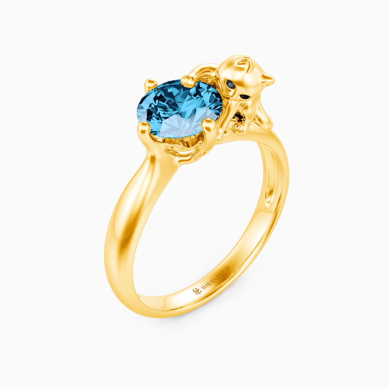 "My Furry Friend" Round Cut Side Stone Engagement Ring