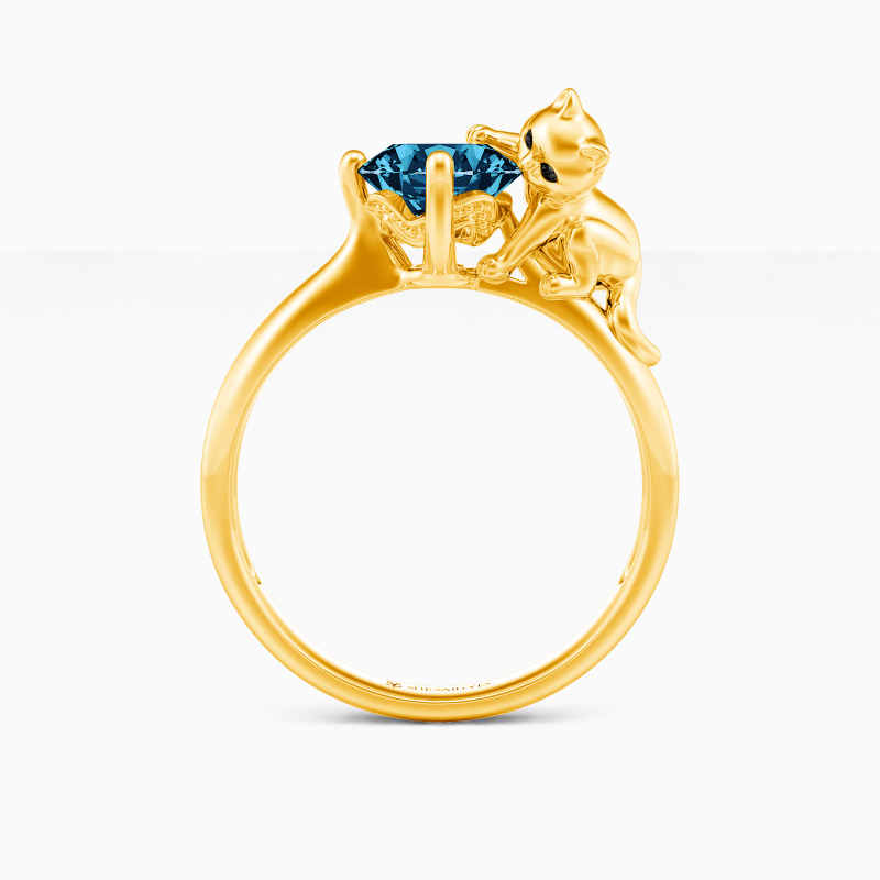 "My Furry Friend" Round Cut Side Stone Engagement Ring