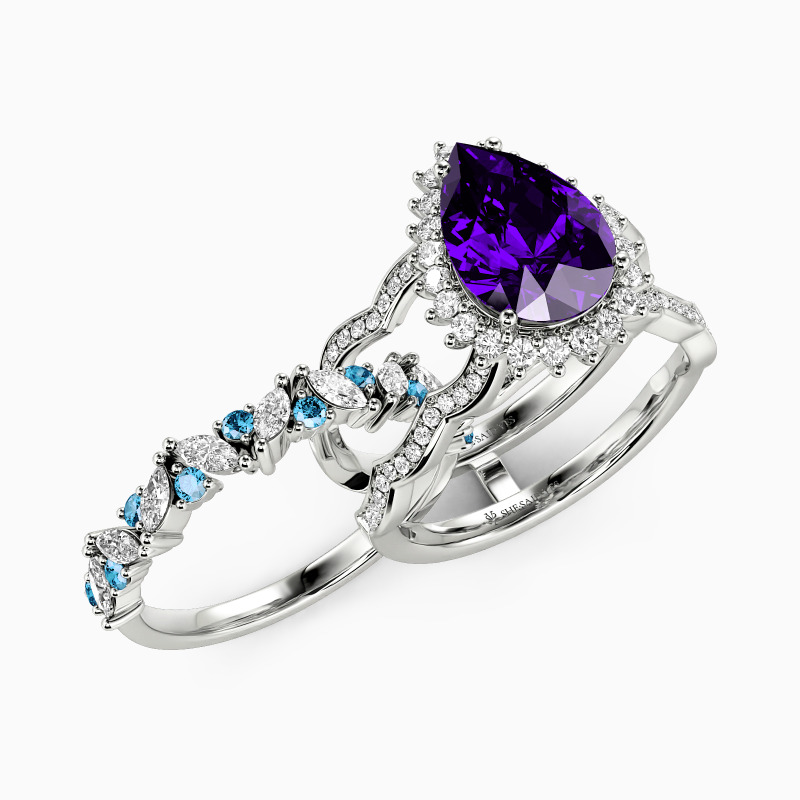 "Call of the Ocean" Pear Cut Bridal Set