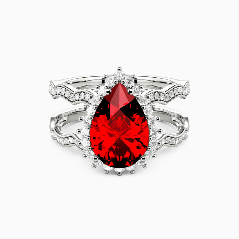 "Call of the Ocean" Pear Cut Double Band Engagement Ring