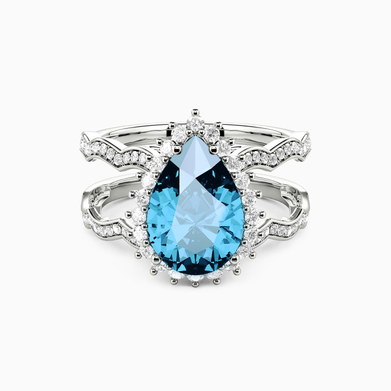 "Call of the Ocean" Pear Cut Double Band Engagement Ring
