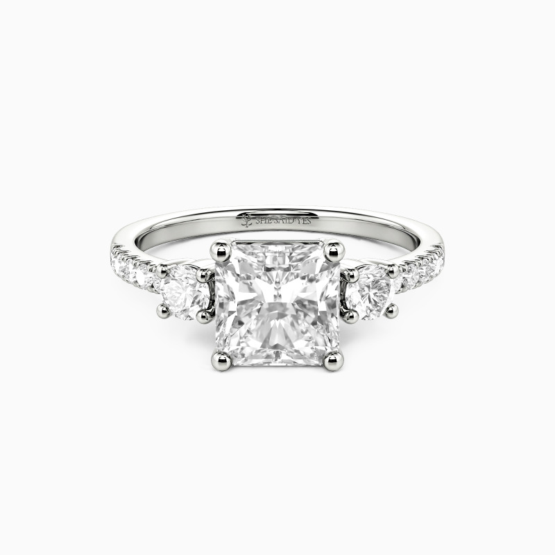 "Our Unwritten Chapter" Radiant Cut Three Stone Engagement Ring