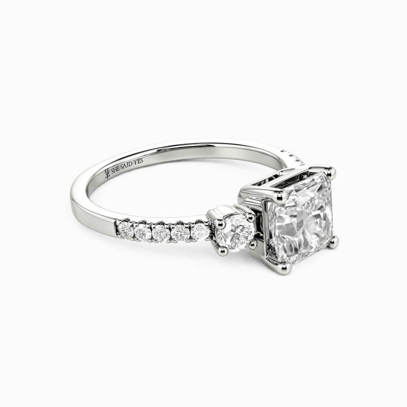 "Our Unwritten Chapter" Radiant Cut Three Stone Engagement Ring