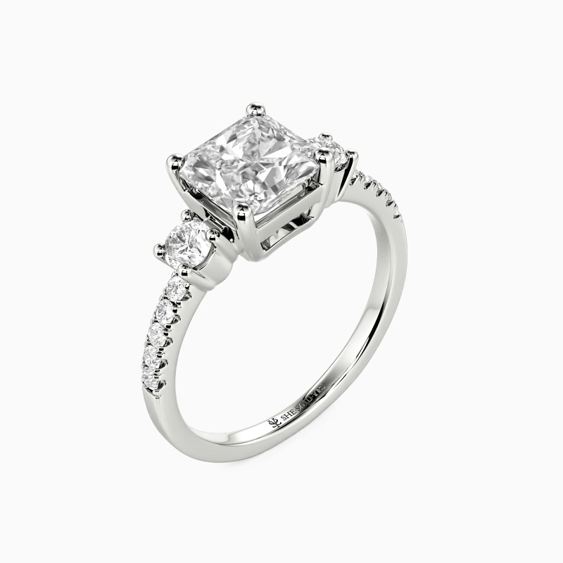 "Our Unwritten Chapter" Radiant Cut Three Stone Engagement Ring
