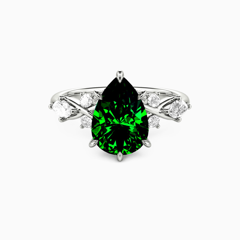 "The Serendipitous Sparkle" Pear Cut Side Stone Engagement Ring