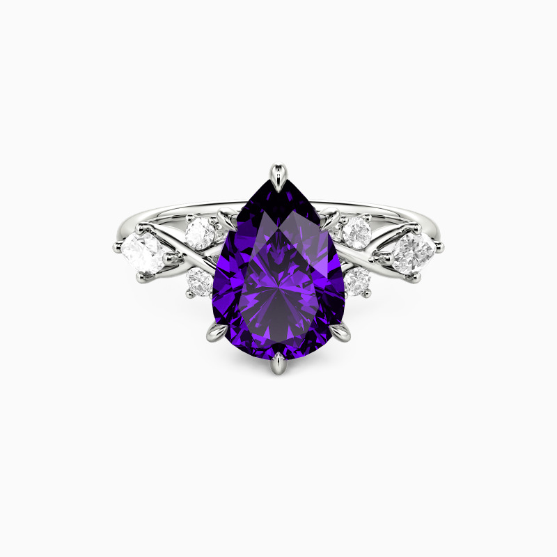 "The Serendipitous Sparkle" Pear Cut Side Stone Engagement Ring