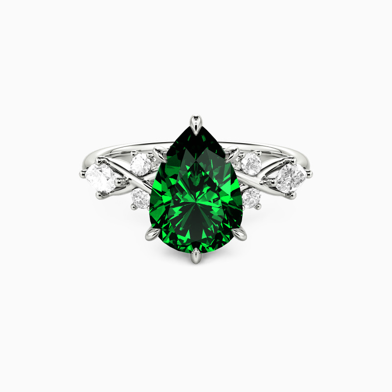 "The Serendipitous Sparkle" Pear Cut Side Stone Engagement Ring