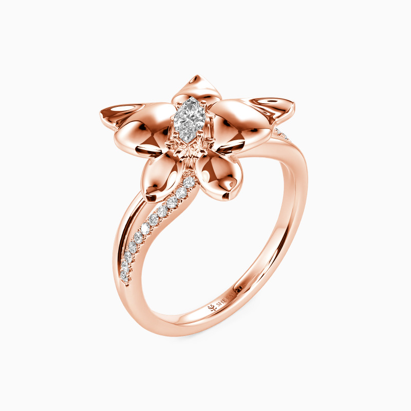 "Fly To Your Heart" Marquise Cut Side Stone Engagement Ring