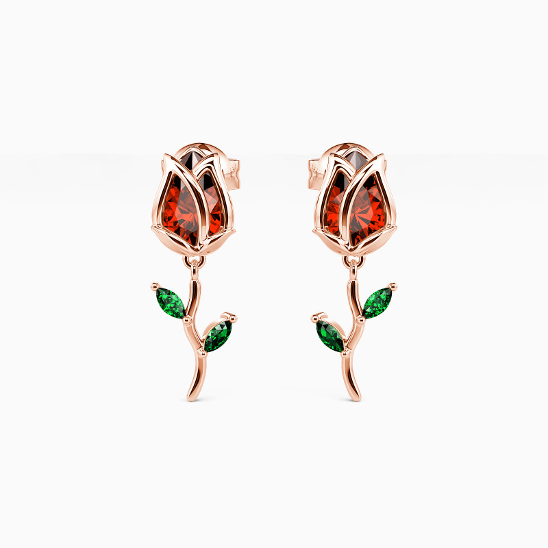 "Ma Rose Chérie" Boucles d'Oreilles Tombantes Taille Poire