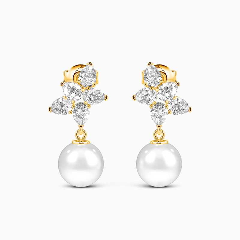 "Dreamer's Wish" 7.5-8.0mm Freshwater Pearl Cluster Drop Earrings