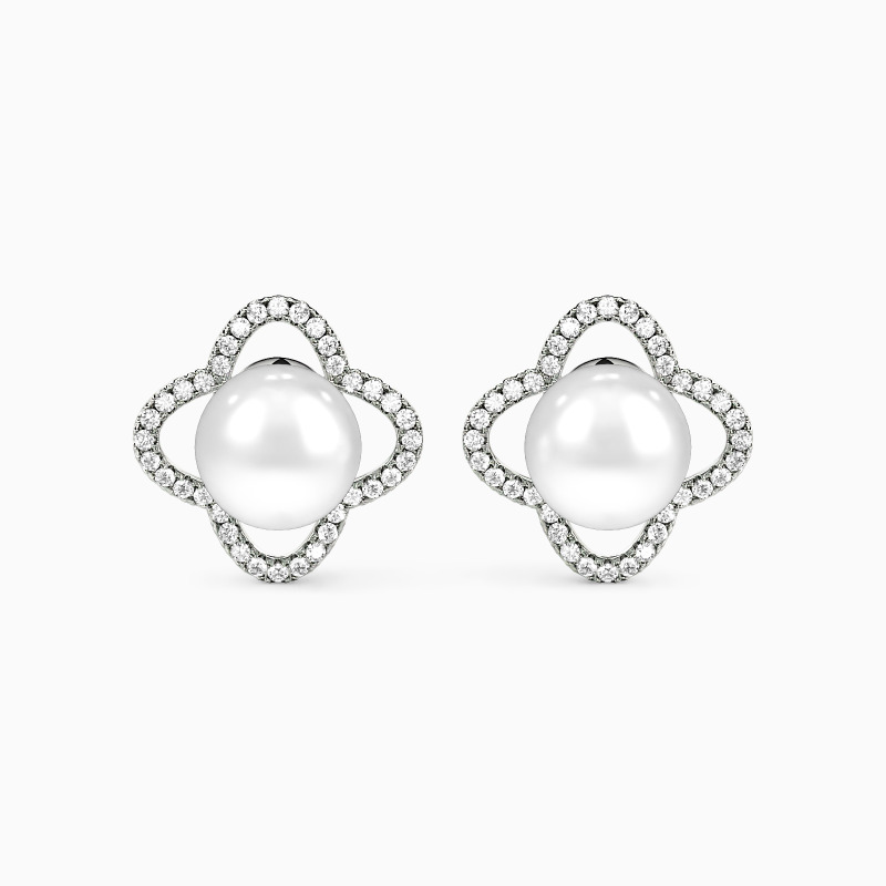 "Chance et Amour" Boucles d'Oreilles à Clous Perles d'Eau Douce 7,5-8,0 mm
