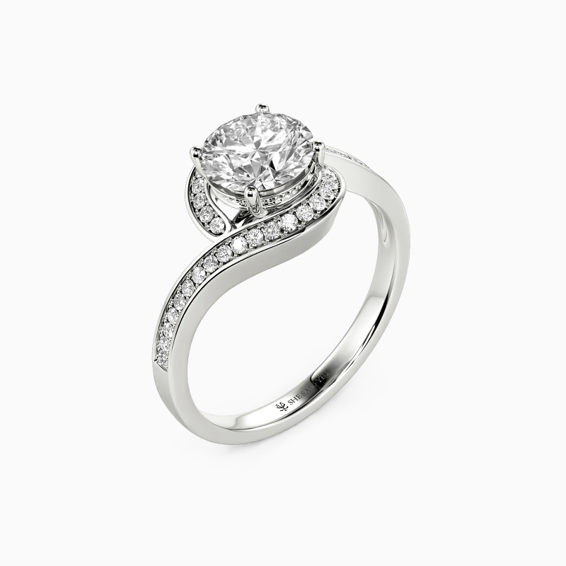 "Speak Softly Love" Round Cut Side Stone Engagement Ring