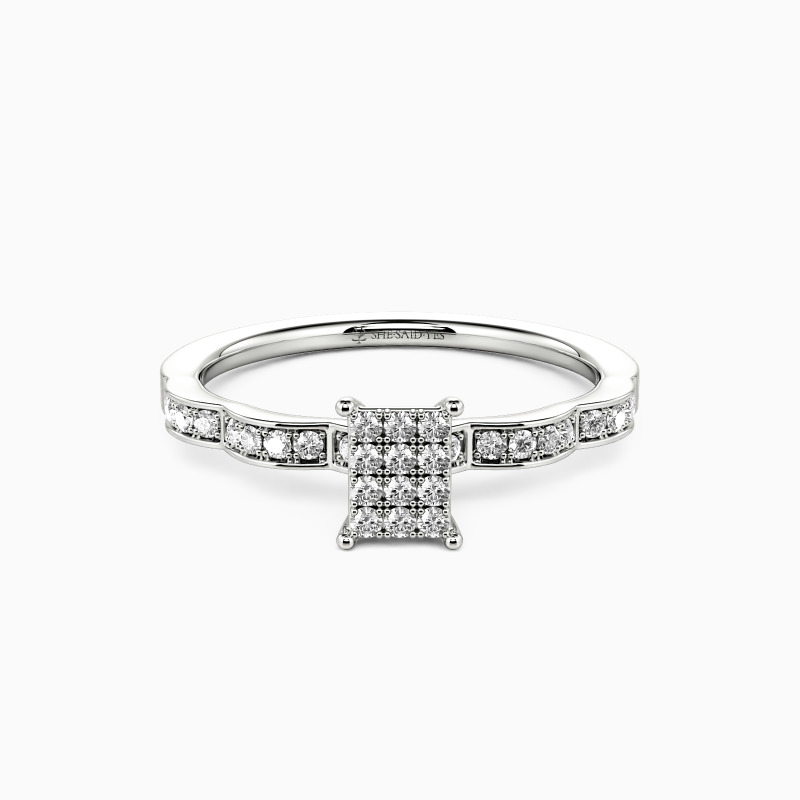 "My Life Partner" Round Cut Cluster Side Stone Engagement Ring