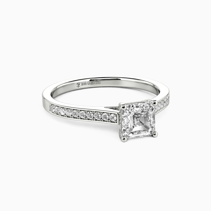 "Live Your Dreams" Asscher Cut Side Stone Engagement Ring
