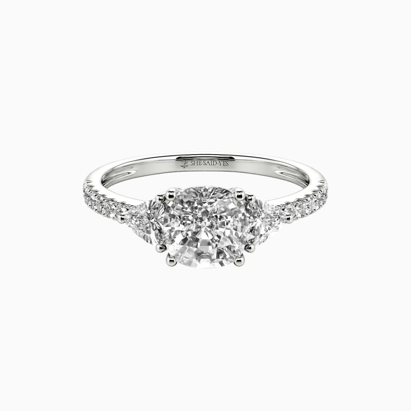 "The Light of My Life" Cushion Cut Three Stone Engagement Ring