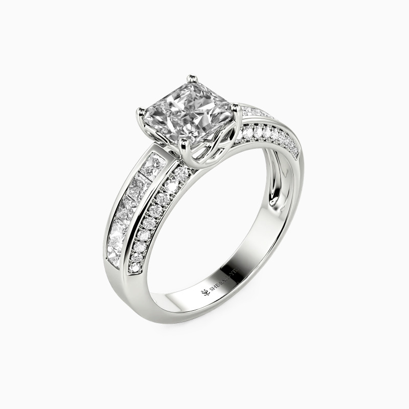 "Tune Of Love" Radiant Cut Side Stone Engagement Ring