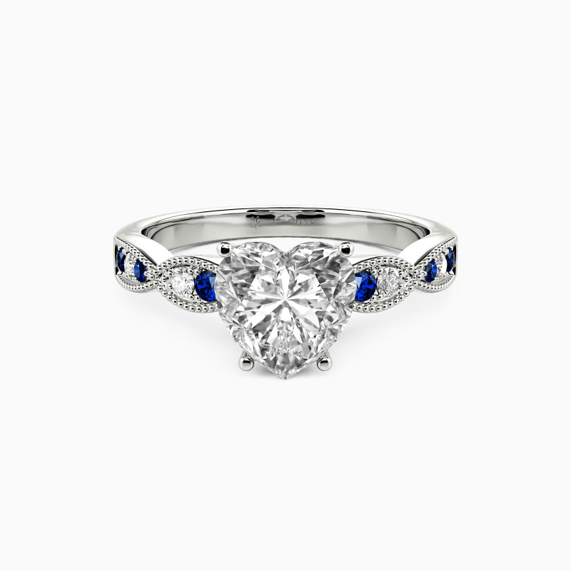 "Shadow In Her Heart" Heart Cut Side Stone Engagement Ring