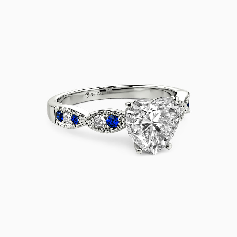 "Shadow In Her Heart" Heart Cut Side Stone Engagement Ring