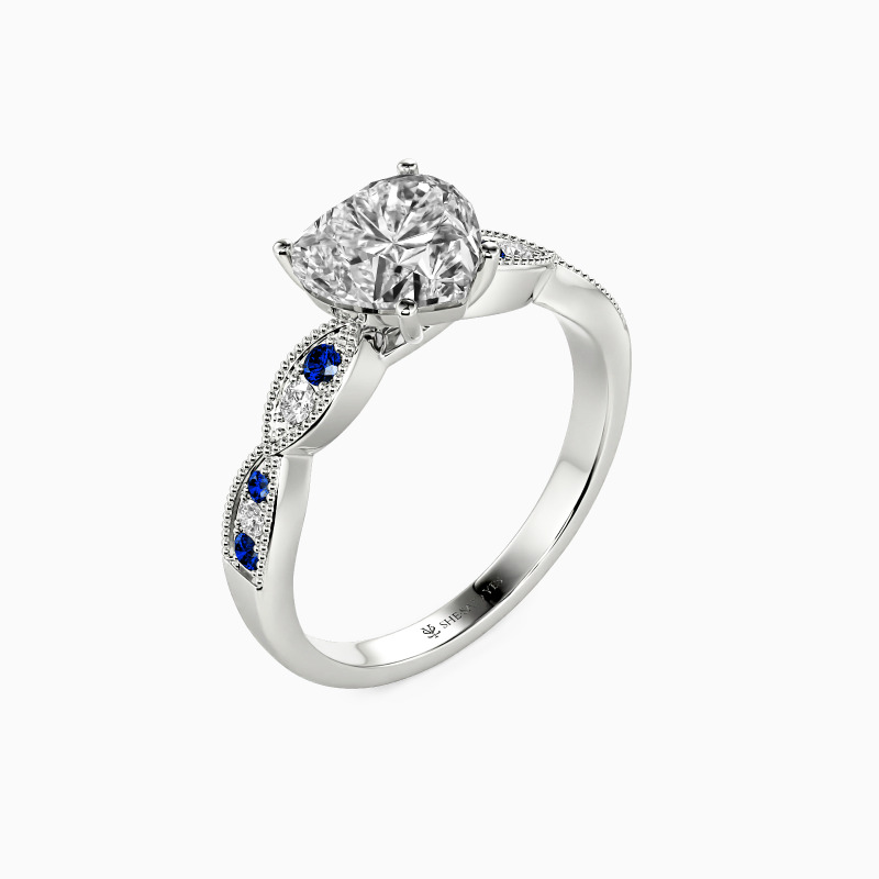 "Shadow In Her Heart" Heart Cut Side Stone Engagement Ring