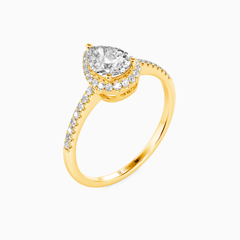 "Wange an Wange" 1 Karat Tropfen-Schliff Halo-Verlobungsring