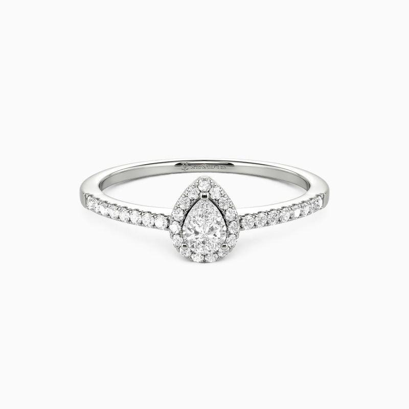 「究極のシンプル」 0.3ct ペアカット ヘイロー 婚約指輪
