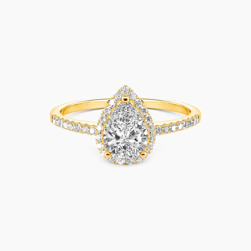 "Joues contre joues" 0.8 carat Taille poire Bague de fiançailles halo