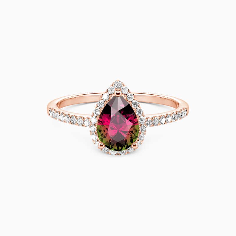 「頬を寄せ合って」婚約指輪 ペアシェイプ 0.8ct ヘイロー Pt950