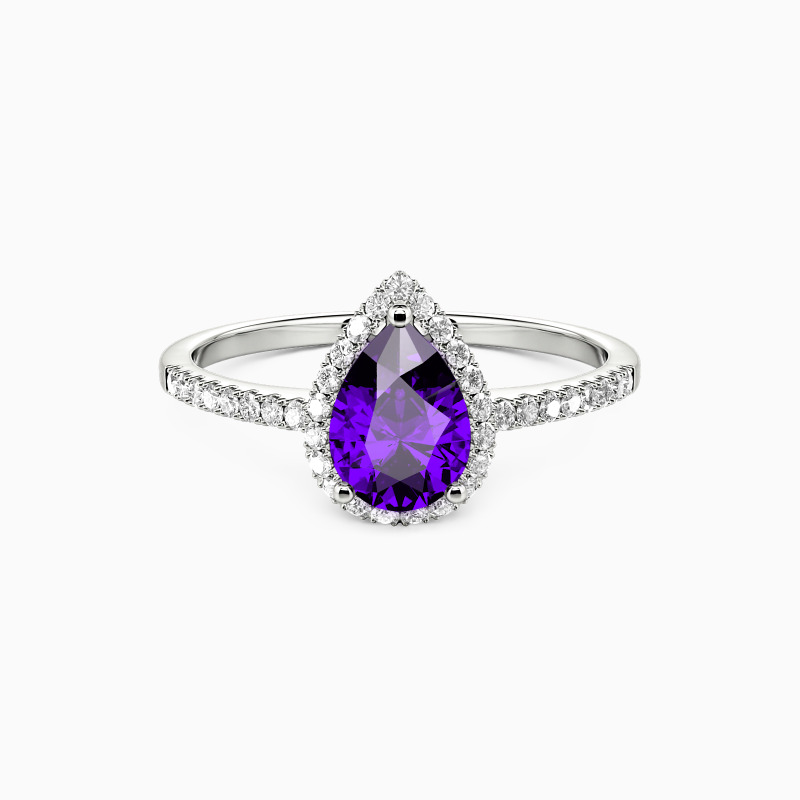 "Joues contre joues" 0.8 carat Taille poire Bague de fiançailles halo