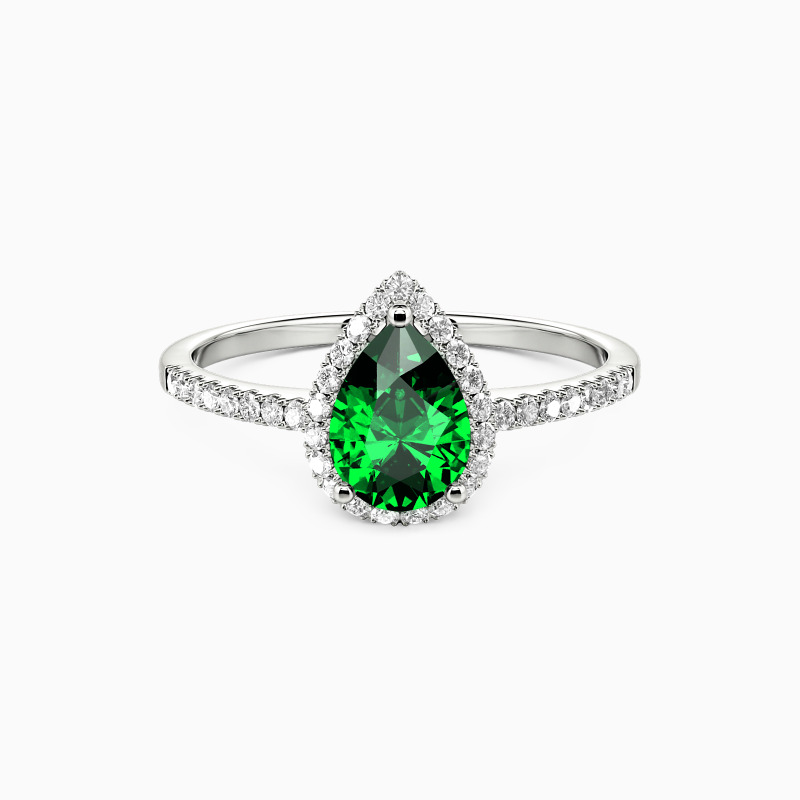 "Joues contre joues" 0.8 carat Taille poire Bague de fiançailles halo