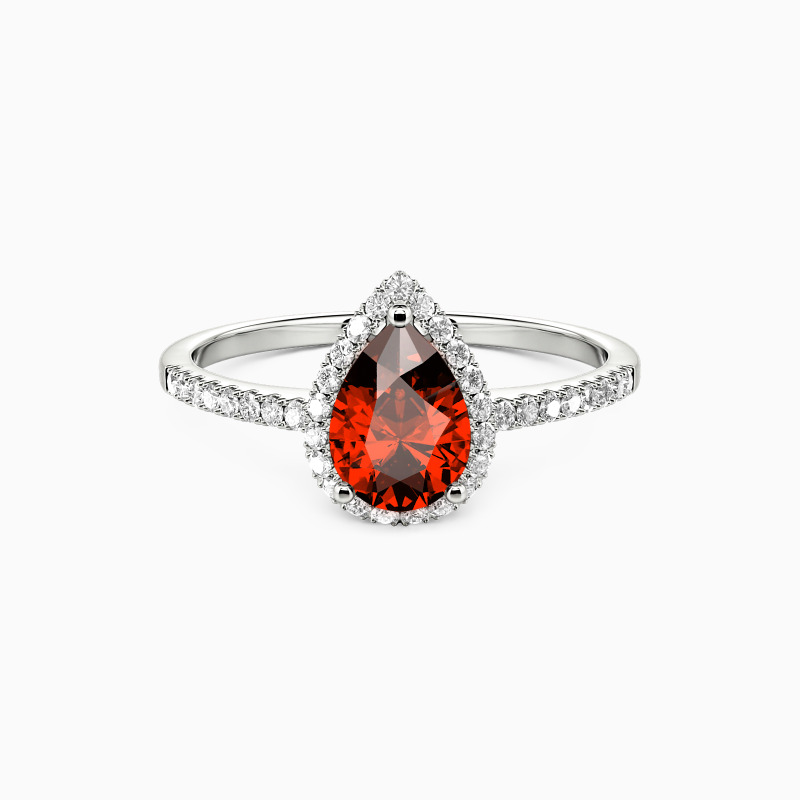 "Joues contre joues" 0.8 carat Taille poire Bague de fiançailles halo