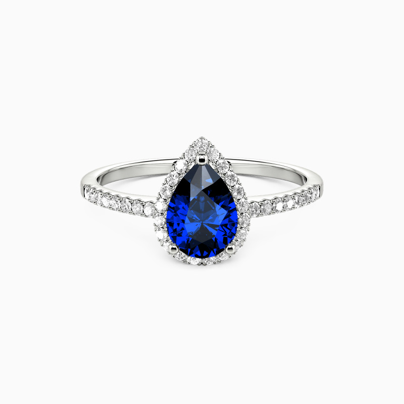 "Joues contre joues" 0.8 carat Taille poire Bague de fiançailles halo