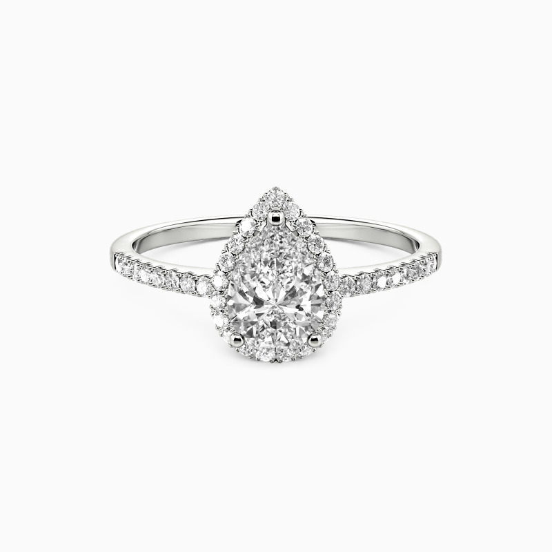 "Joues contre joues" 0.8 carat Taille poire Bague de fiançailles halo