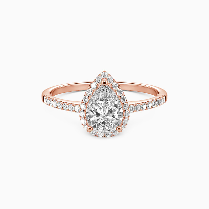 "Joues contre joues" 0.8 carat Taille poire Bague de fiançailles halo