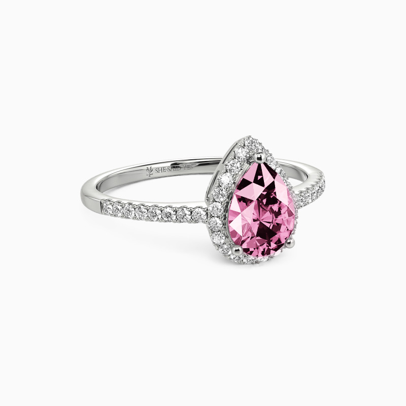 "Cheek To Cheek" 0.8ct Pear Cut Halo Engagement Ring