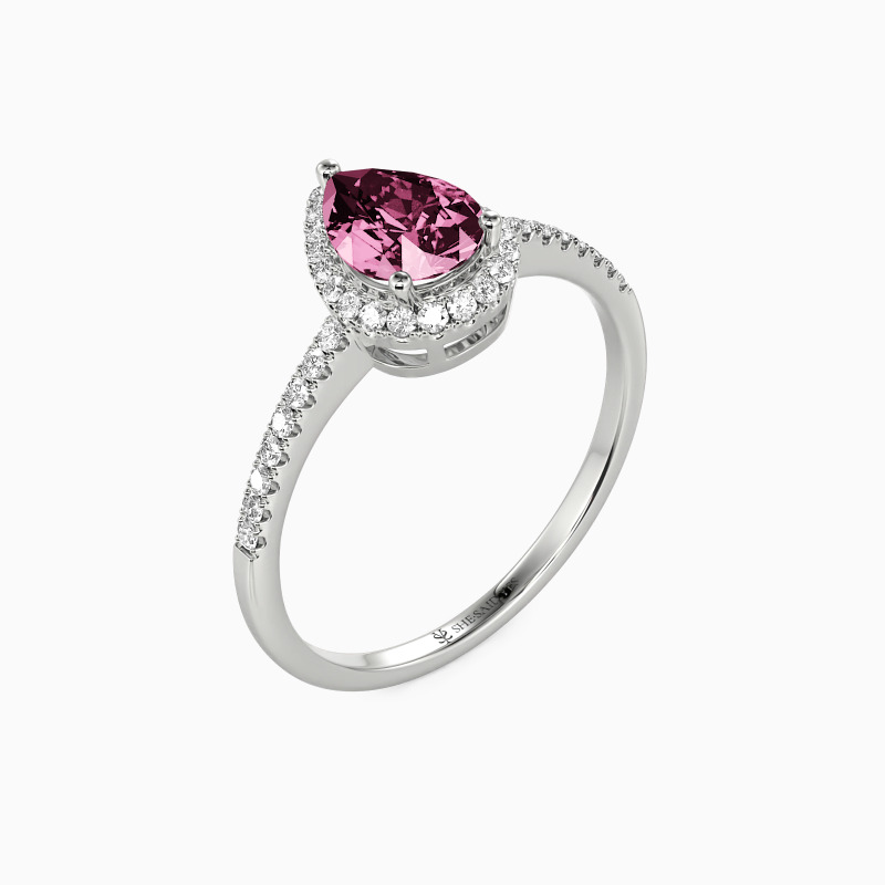 "Cheek To Cheek" 0.8ct Pear Cut Halo Engagement Ring