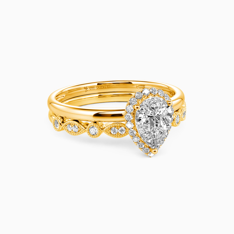 "Brave Love" Pear Cut 2pcs Bridal Set